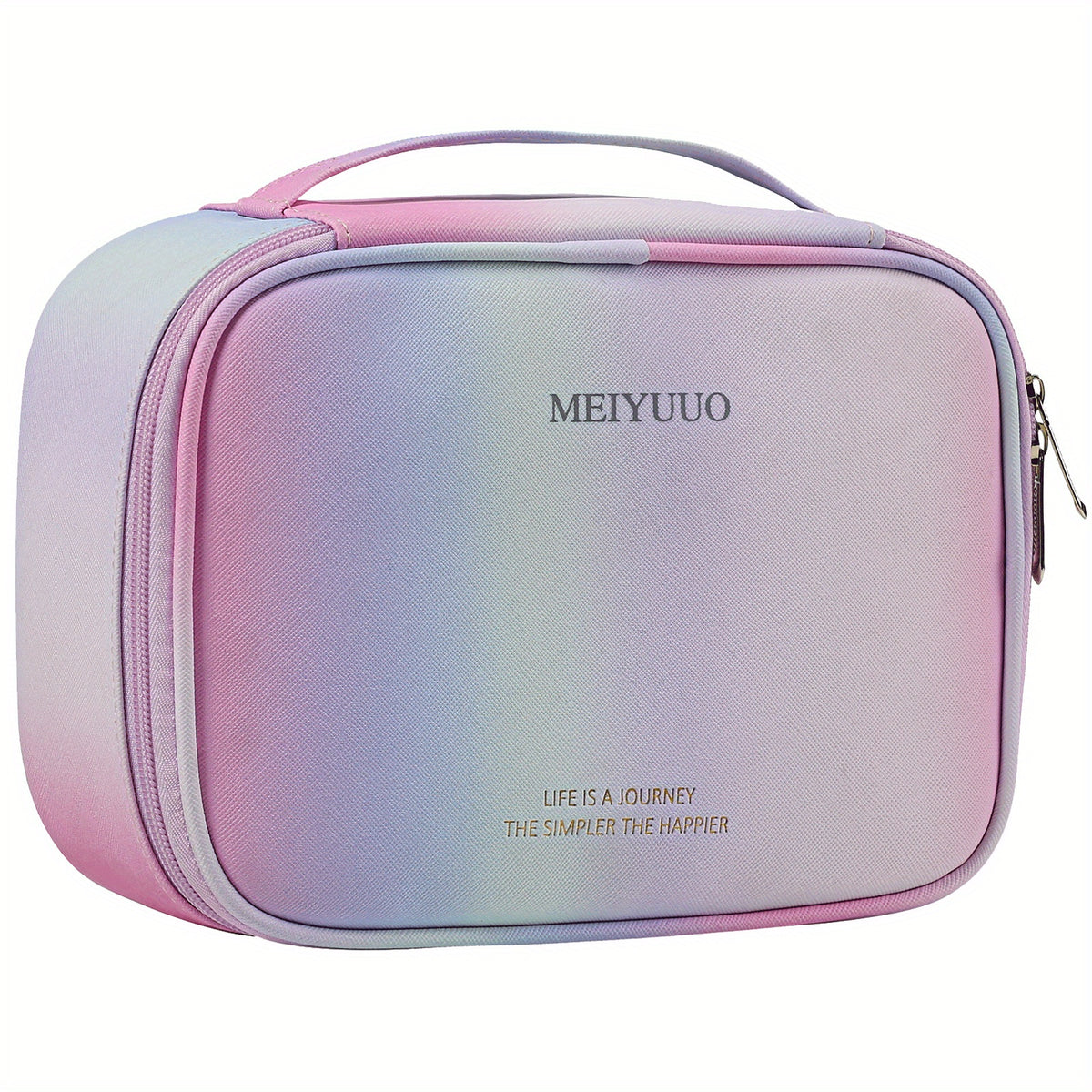 Large Capacity Gradient Makeup Bag with Brush Holder and Handle