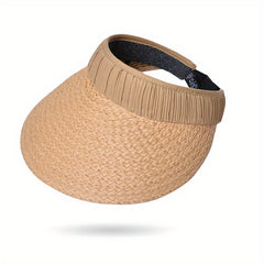 Straw Visor Hat Casual Ponytail Sun Hat UV Protection Foldable