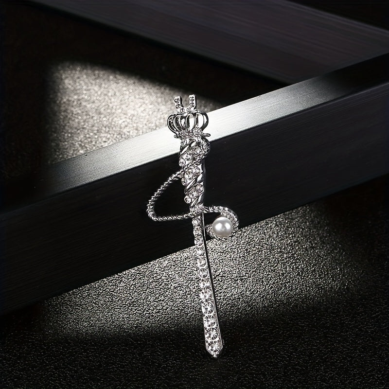 Men's Rhinestone Crown Scepter Brooch Clothing Accessory