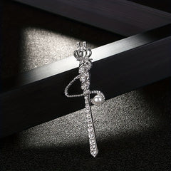 Men's Rhinestone Crown Scepter Brooch Clothing Accessory