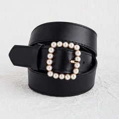 Faux Pearls Buckle Belt Women's Pants Belt Wide Pin Buckle Waistband