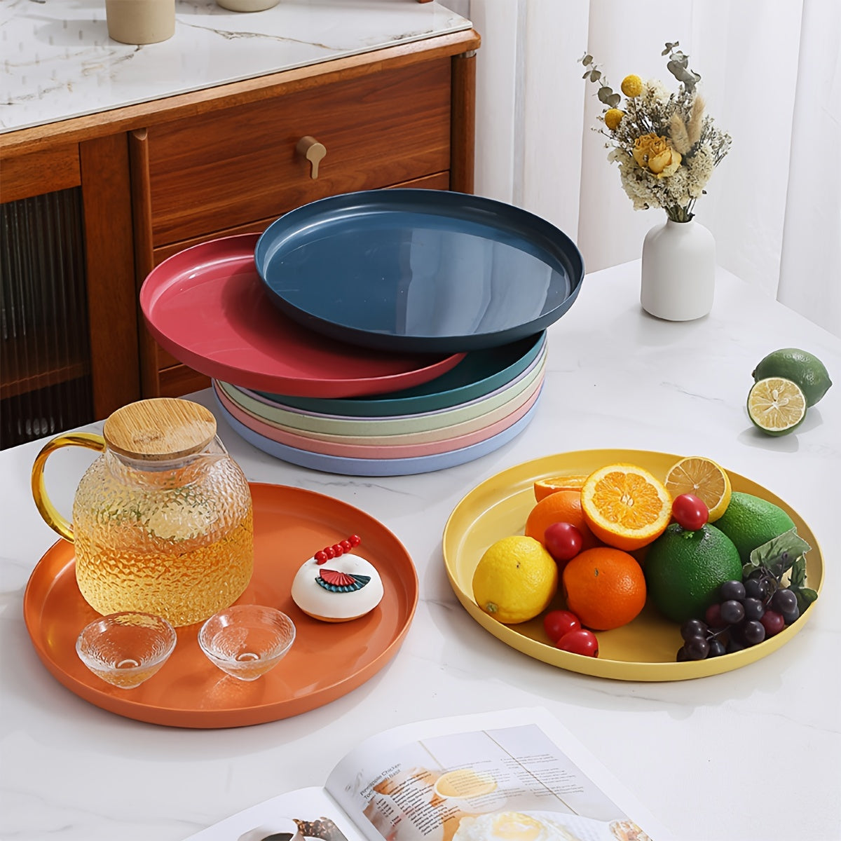 Afternoon Tea Serving Platter Round Large Tray Household Multifunctional Plate