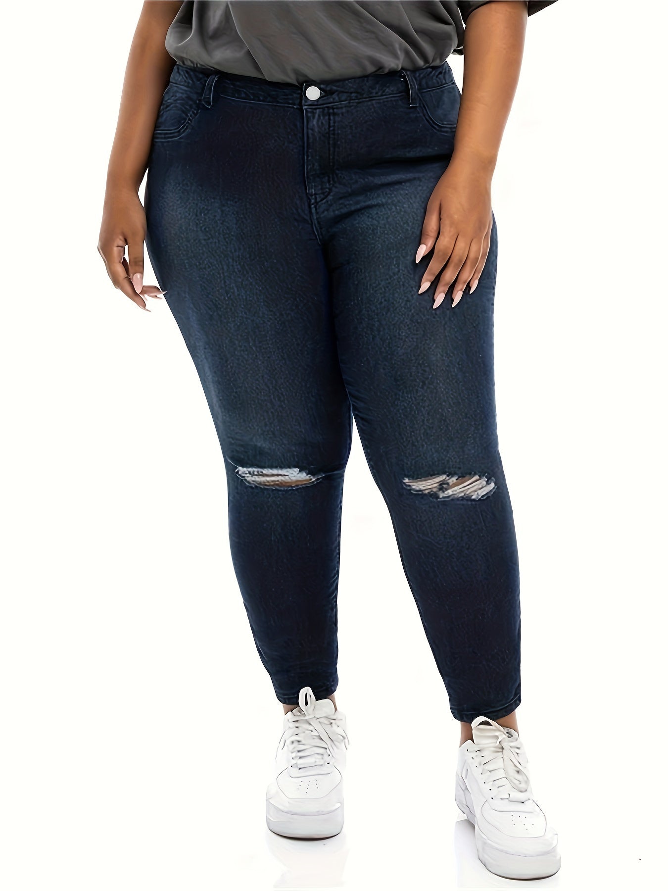 Distressed Ripped High Rise Skinny Jeans Plus Size