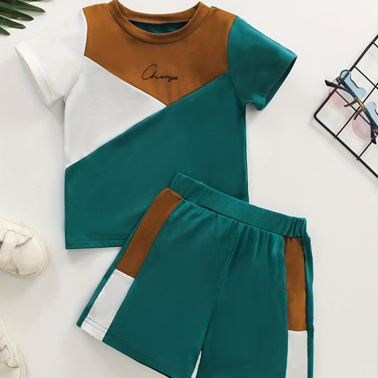 Boys Block Print 2pc Short Sleeve Top & Shorts Set