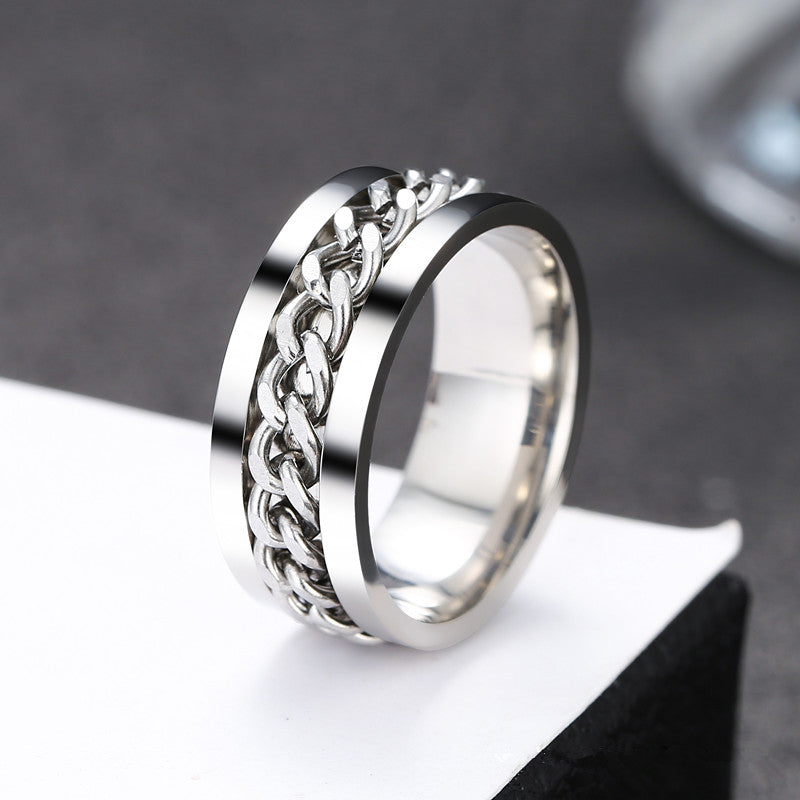 Rotating Anxiety Fidget Rings Stainless Steel Chain Spinner Finger Ring