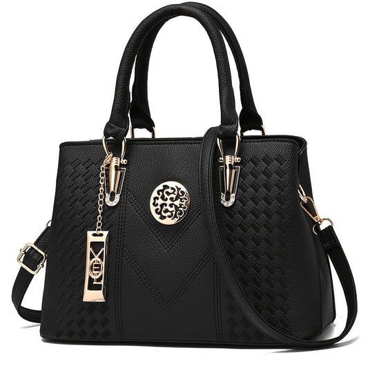 Strip Embroidery Satchel Bag Metal Decor Double Handle Bag