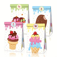 14pcs Ice Cream Party Favor Bags with Stickers - Candy Decorations