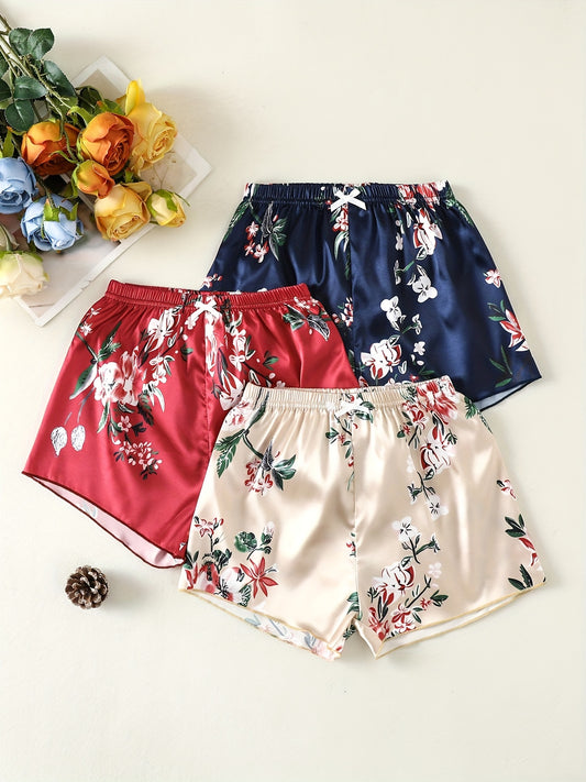 3pcs Girls Random Flower Print Shorts Soft Comfortable Breathable Kids Clothes