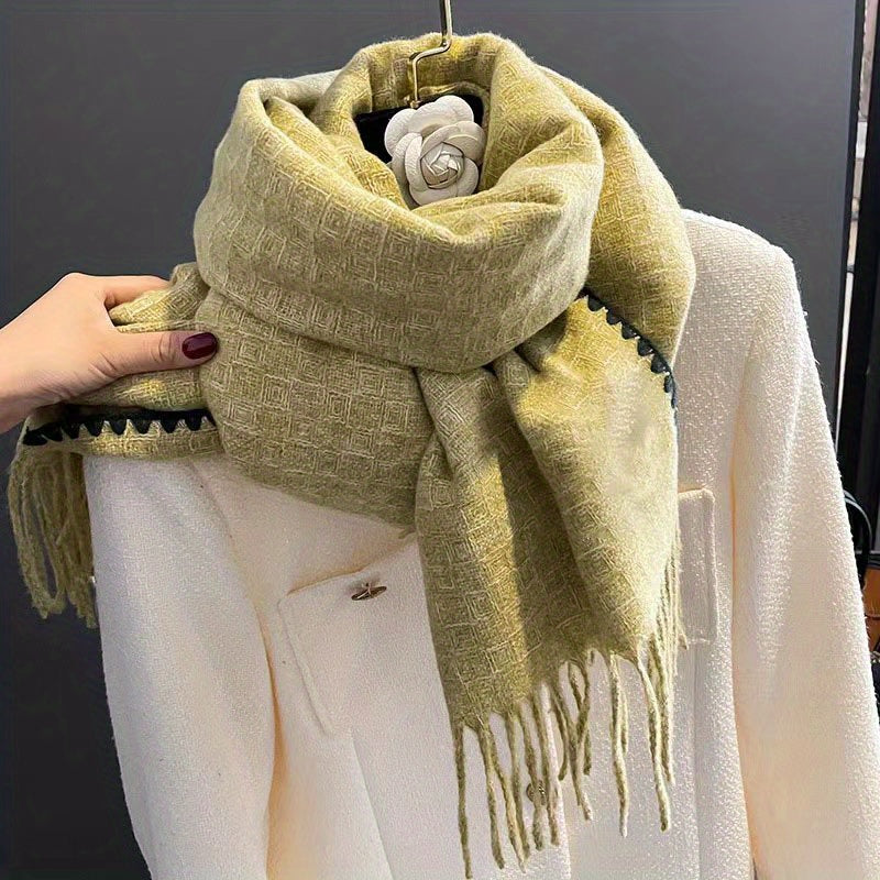 Plaid Tassel Scarf Reversible Cashmere Warm Shawl Windproof Wrap