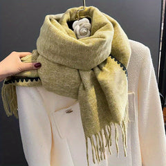 Plaid Tassel Scarf Reversible Cashmere Warm Shawl Windproof Wrap