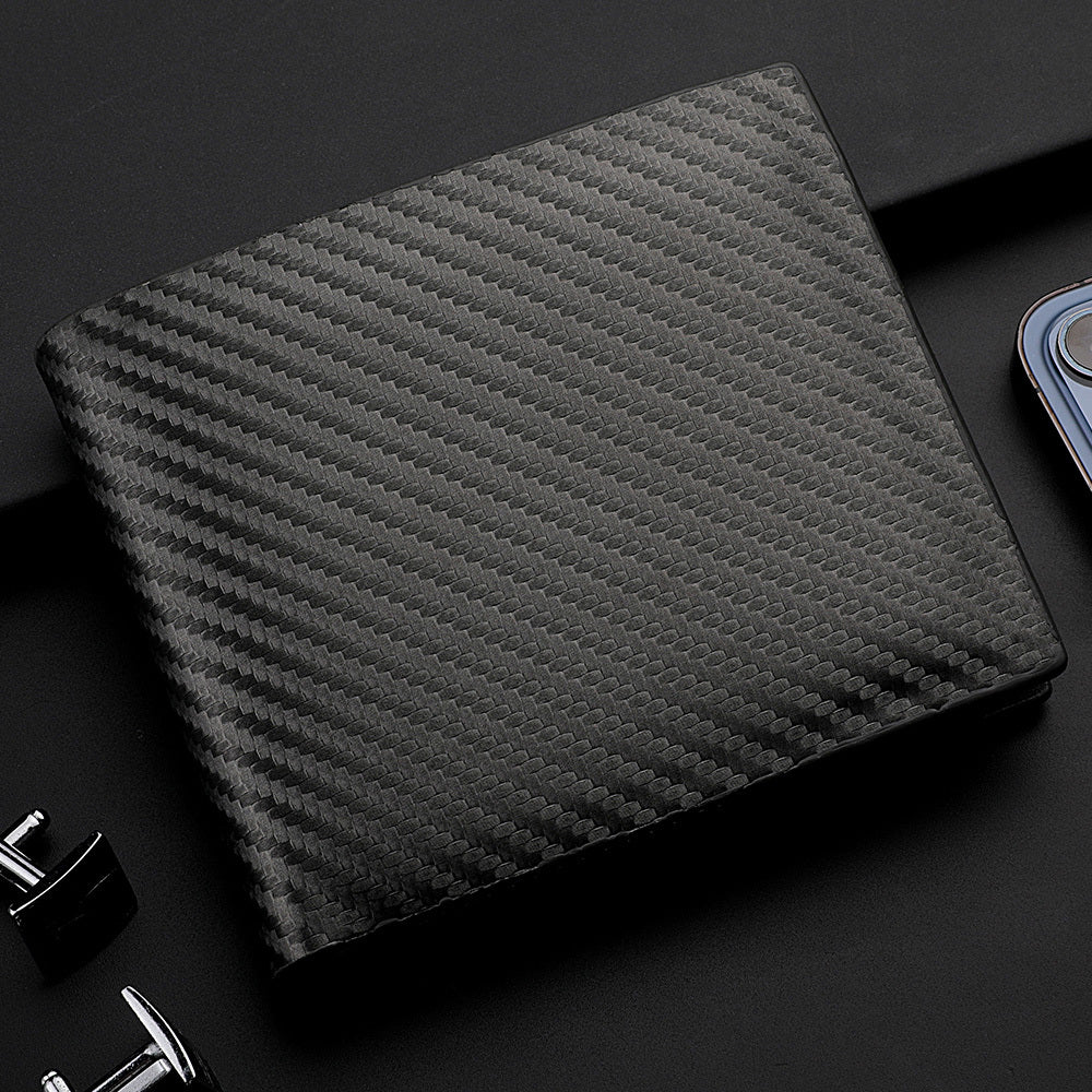 Men's Carbon Fiber Wallet Card Holder with Zipper Horizontal Wallet