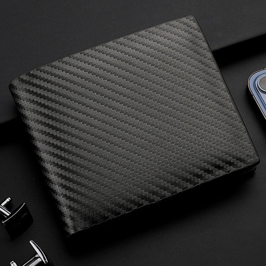 Men's Carbon Fiber Wallet Card Holder with Zipper Horizontal Wallet