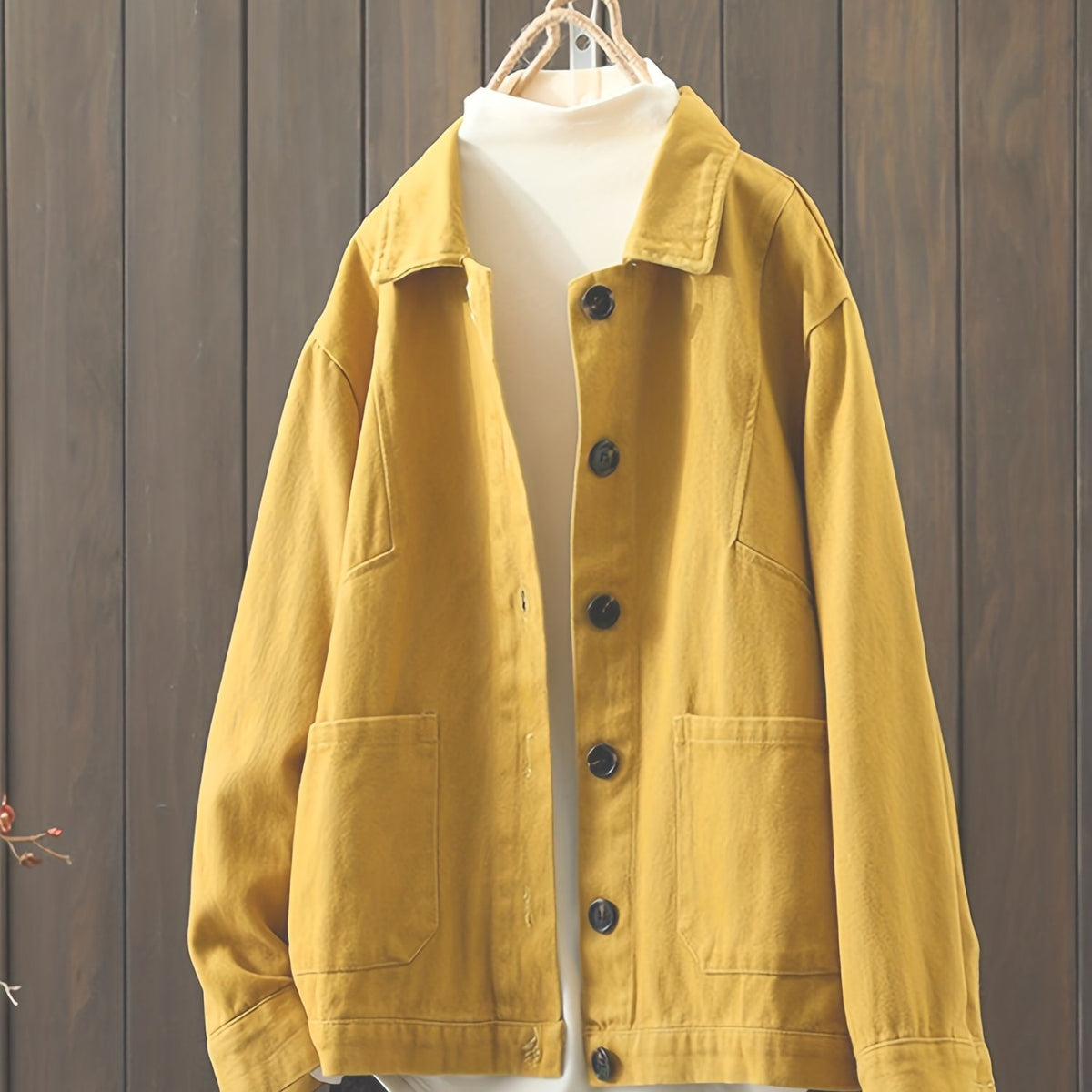 Solid Shacket Jacket with Pockets Women's Clothing