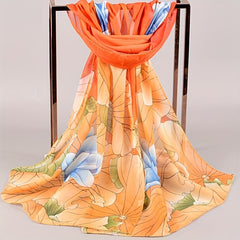 Lotus Print Chiffon Scarf Thin Windproof Shawl Sunscreen Head Wrap Beach Towel