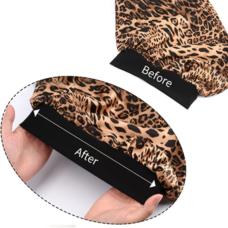 2pcs Satin Bonnet Women Leopard Print Hair Cap Silk Sleep Cap