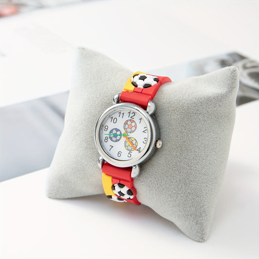 Soccer Print Round Dial Quartz Watch For Boys Girls Teen Gift