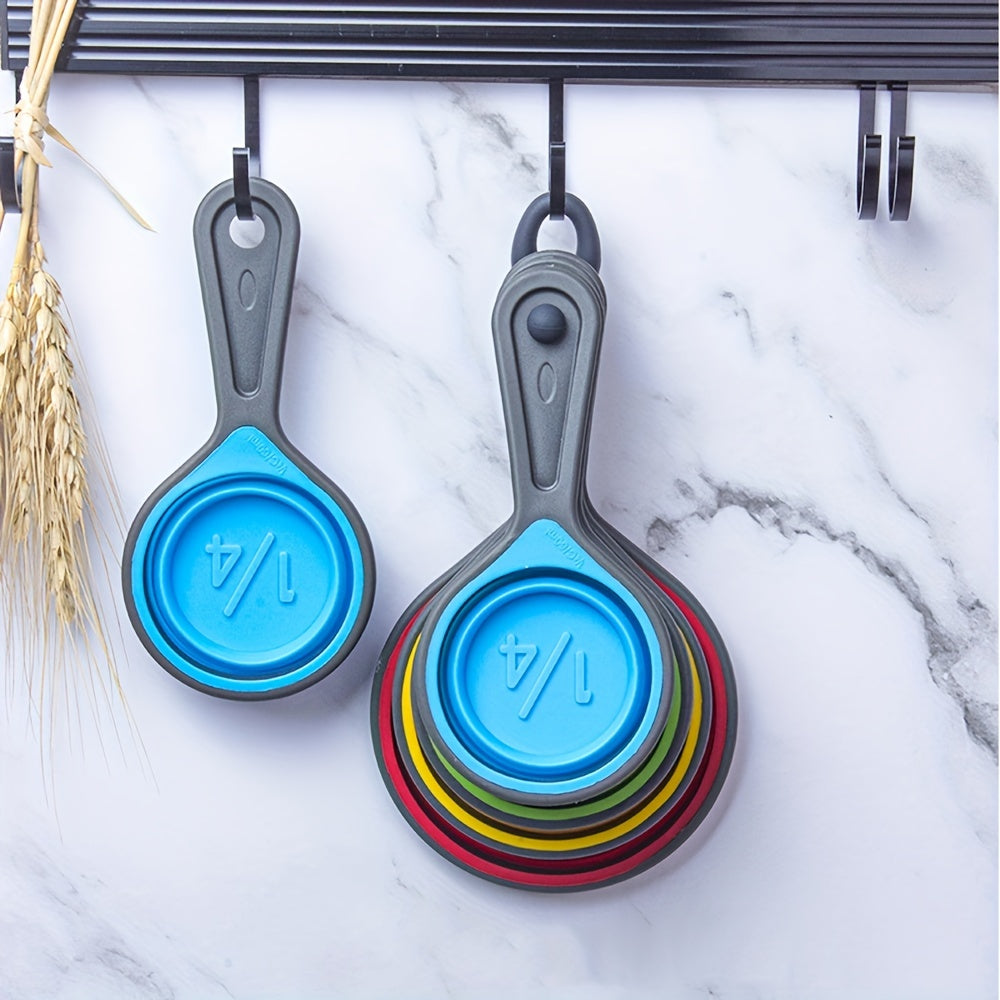 4pcs Folding Measuring Cups & Spoons Set Silicone Graduated Spoons