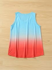 Coconut Tree Print Tank Top Gradient Summer Sleeveless Top