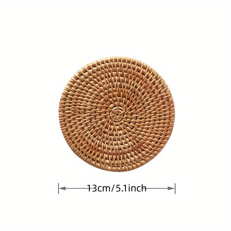 Round Natural Rattan Placemat Heat Insulation Kitchen Decor