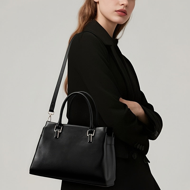 Women's Leather Shoulder Bag Crossbody Handbag with Golden Tone Hardware