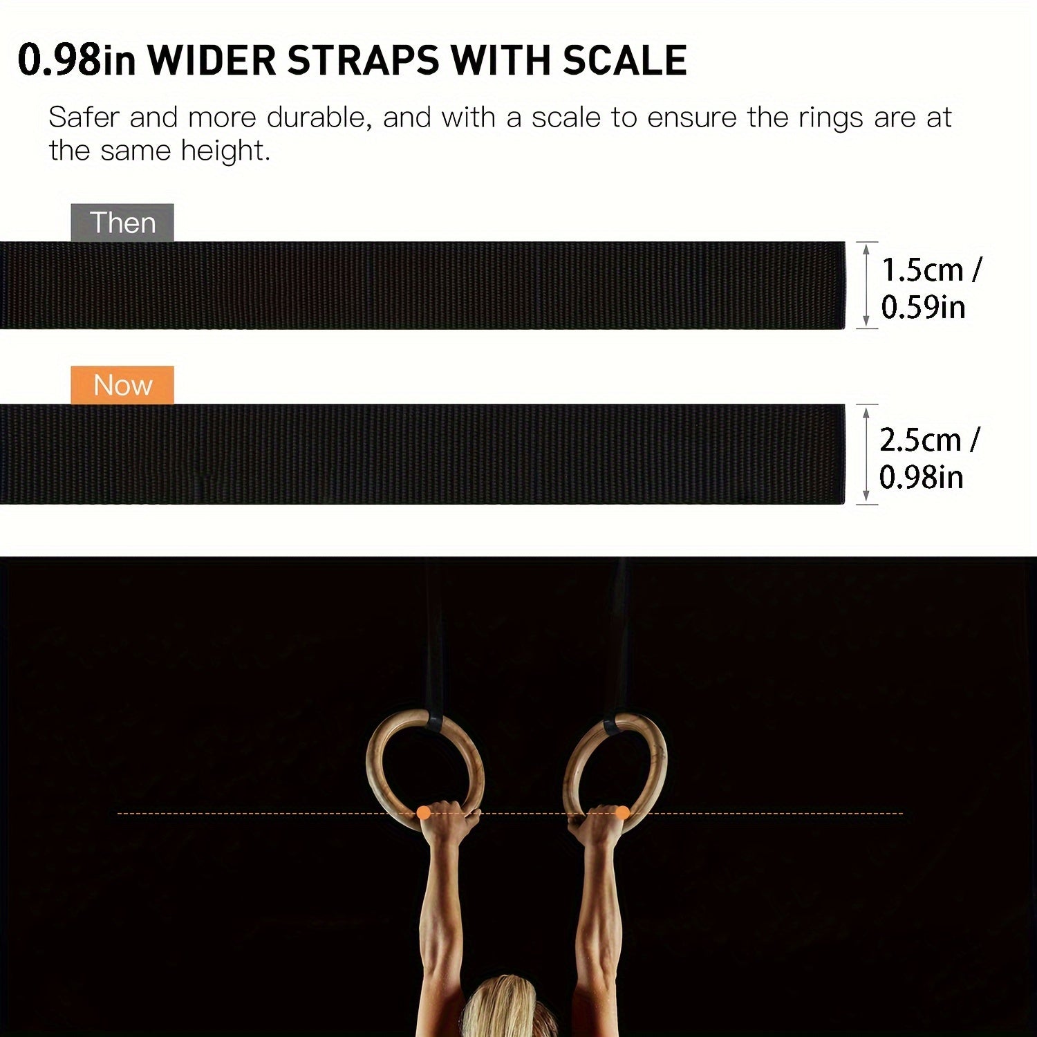Wooden Gymnastics Rings with Adjustable Straps for Fitness Training