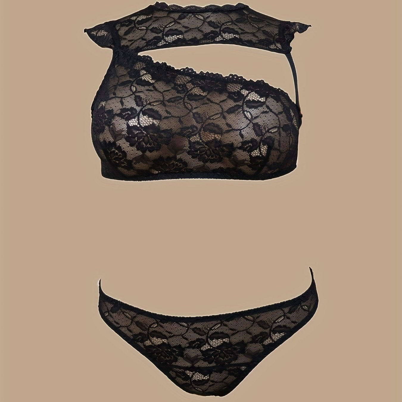  Floral Jacquard Cut Out Top & Panty Lingerie Set