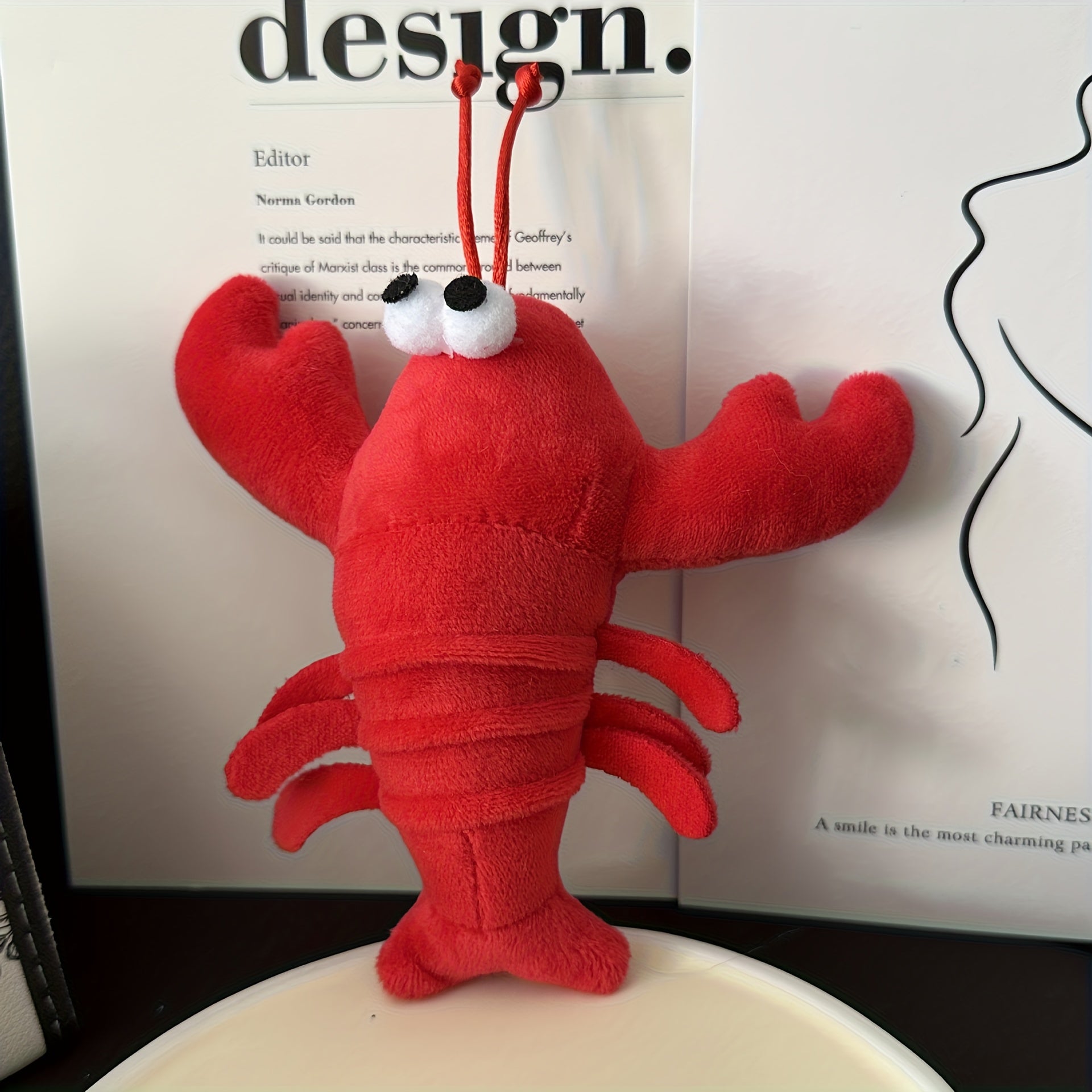 Red Plush Lobster Toy with Expressive Eyes Crab Prawn Pendant