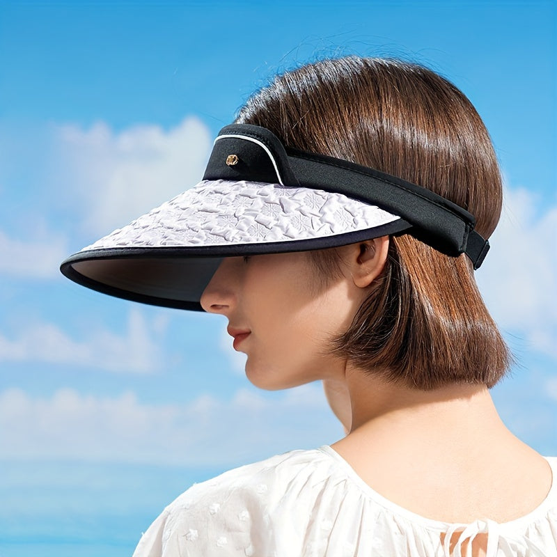 Embossed Women Visor Hat Wide Brim UV Protection Sun Hat