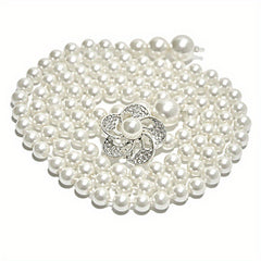 Faux Pearl Thin Belt Flower Buckle Sash Belt For Women