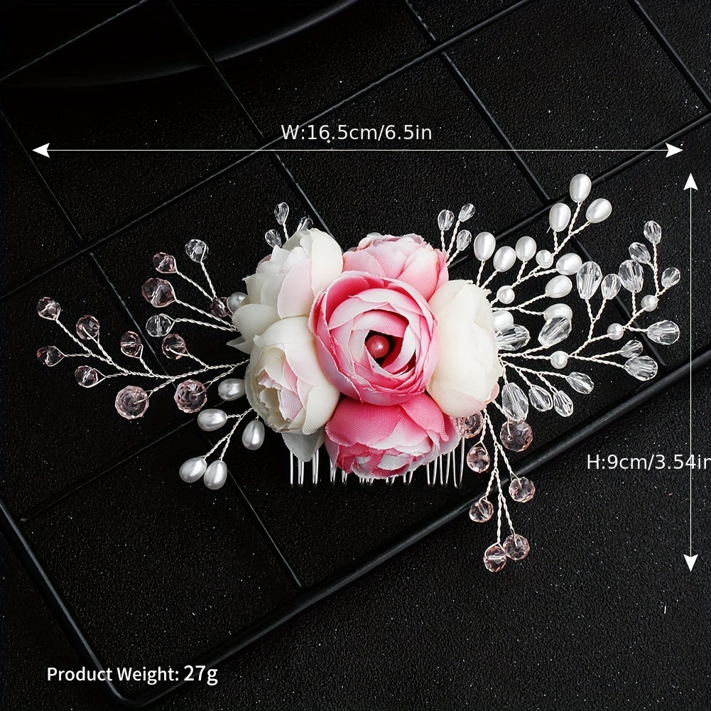 Flower Bridal Jewelry Hair Comb Faux Pearl Crystal Insert Comb