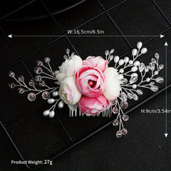 Flower Bridal Jewelry Hair Comb Faux Pearl Crystal Insert Comb
