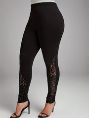  Sports Leggings Women's Plus Solid Contrast Lace Skinny