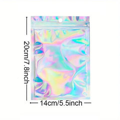 50pcs Resealable Smell Proof Bags Holographic Foil Pouch Flat Zip Lock Bag