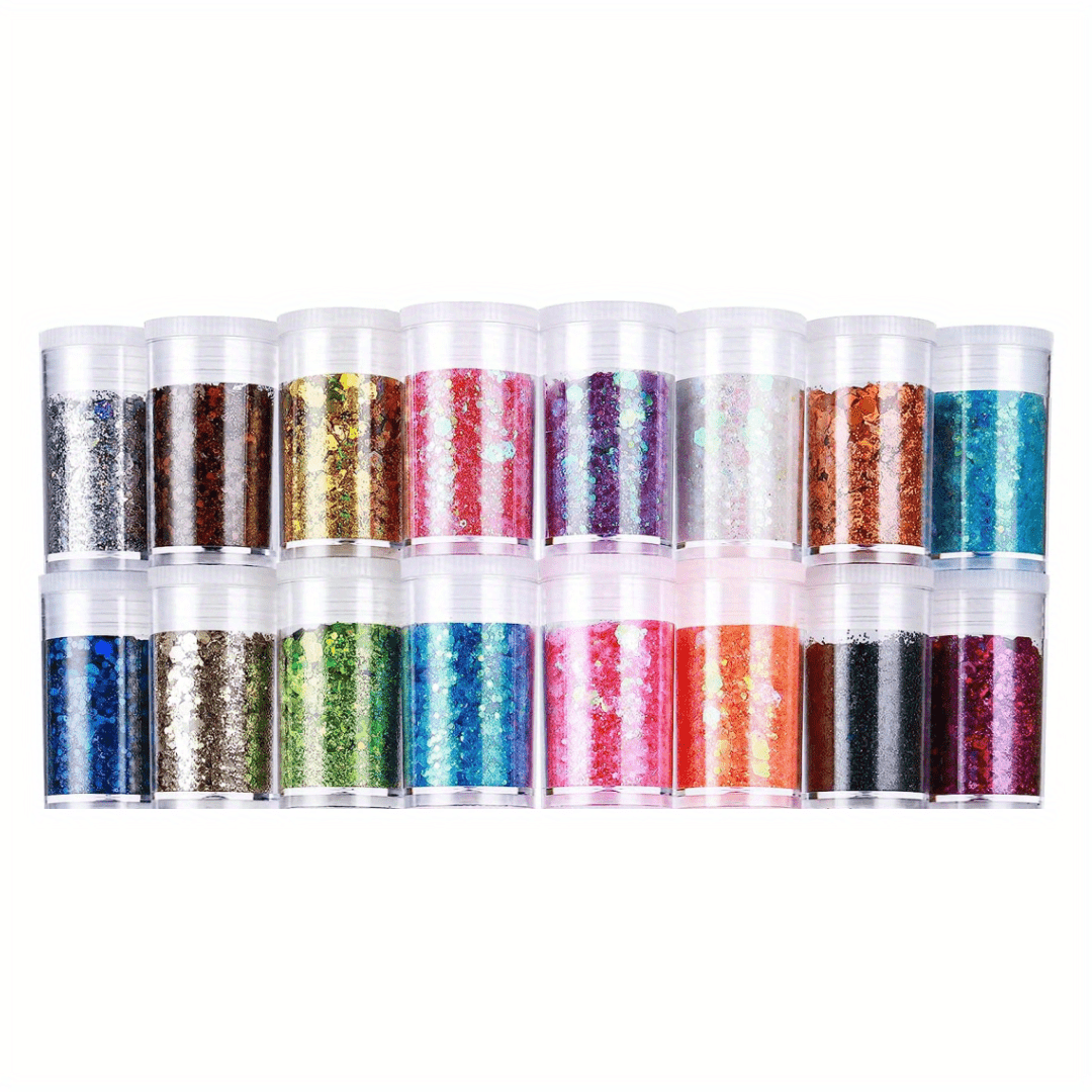 32pcs Glitter Powder & Chunky Glitter Resin Nail Craft Sparkle Sequins Epoxy