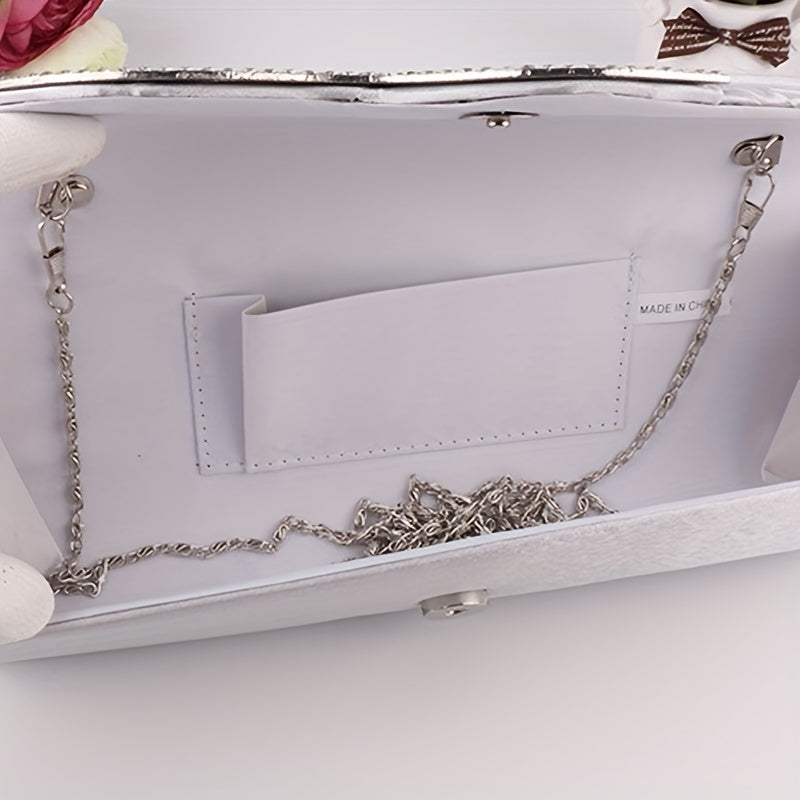 Glitter Evening Bag Classic Clutch Banquet Bag With Chain Strap