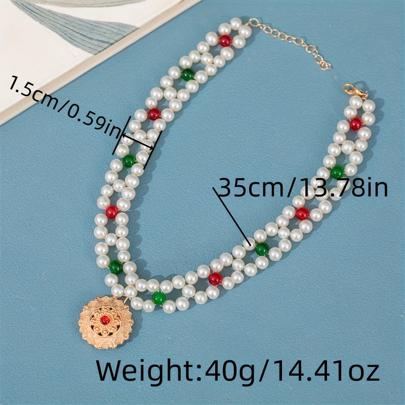 Faux Pearl Necklace with Pendant Forehead Chain