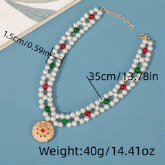 Faux Pearl Necklace with Pendant Forehead Chain