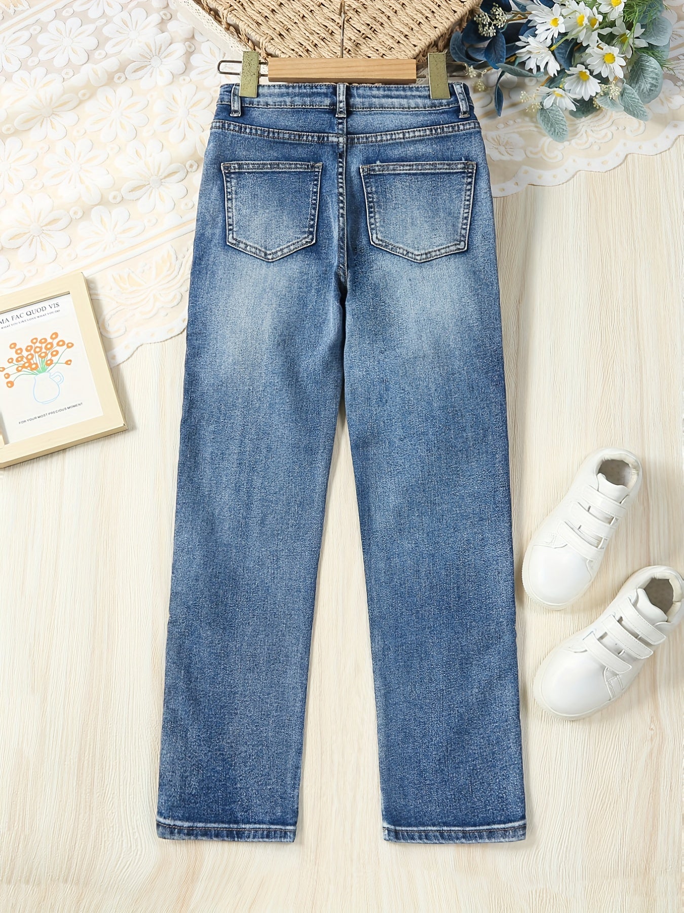 Girls' Raw Cut Skinny Jeans Stretchy Casual Street Tight Fit Denim Trousers