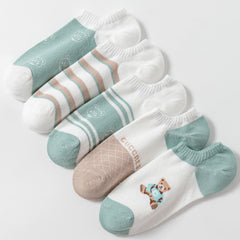 5 Pairs Cartoon Bear Print Ankle Socks Women's Stockings