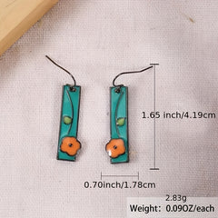 Boho Vintage Geometric Triangle Floral Drop Dangle Earrings 925 Silver Plated