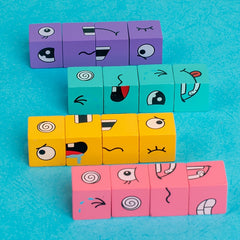 Magic Face Changing Wooden Cube Building Blocks Set