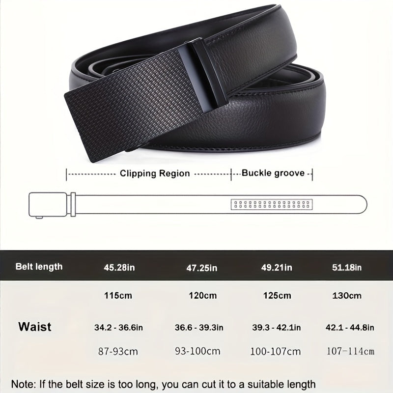 Leather Automatic Slider Silver Alloy Buckle Business Casual Leather Belt