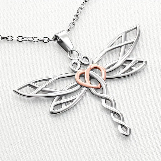 Dragonfly Pendant Bicolor Stainless Steel Chain Gift Necklace Card