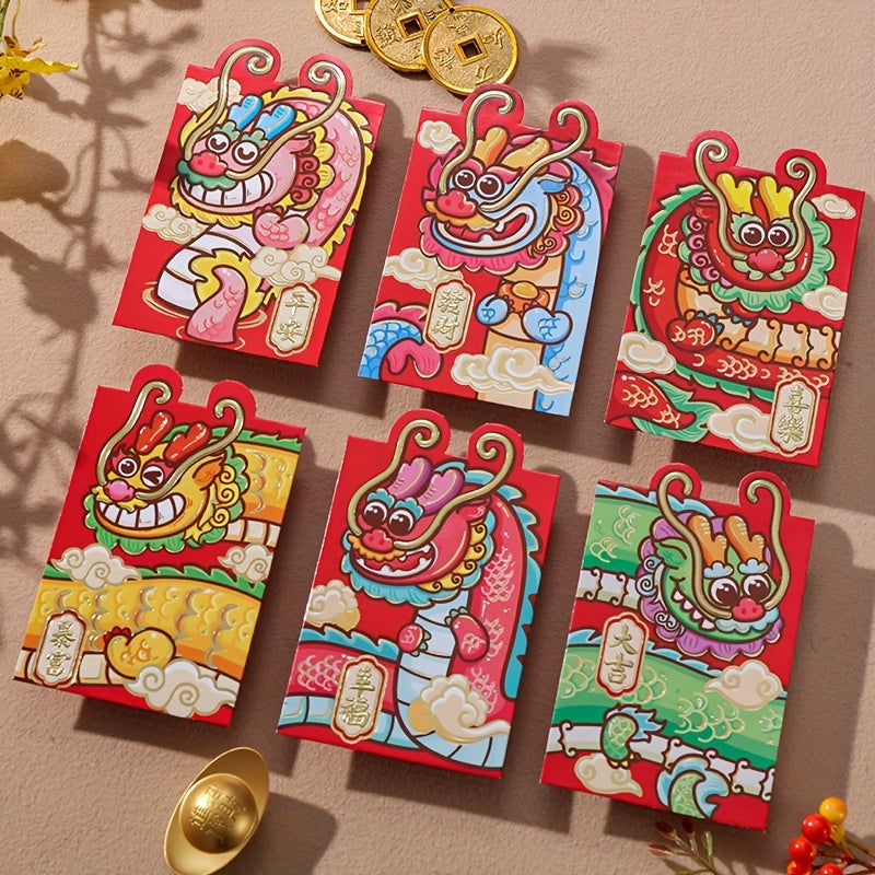 6pcs Dragon Year Red Packet Cartoon 3D Year Press Universal Spring Supplies
