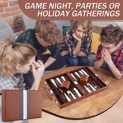 Backgammon Set 2 players Classic with Leather Case Brow