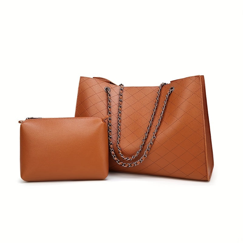 Argyle Quilted Shoulder Bag With Purse Large Capacity Versatile Bag Sets