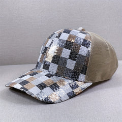 Sequin Block Trucker Hat Y2K Mesh Breathable Sunshade Baseball Cap
