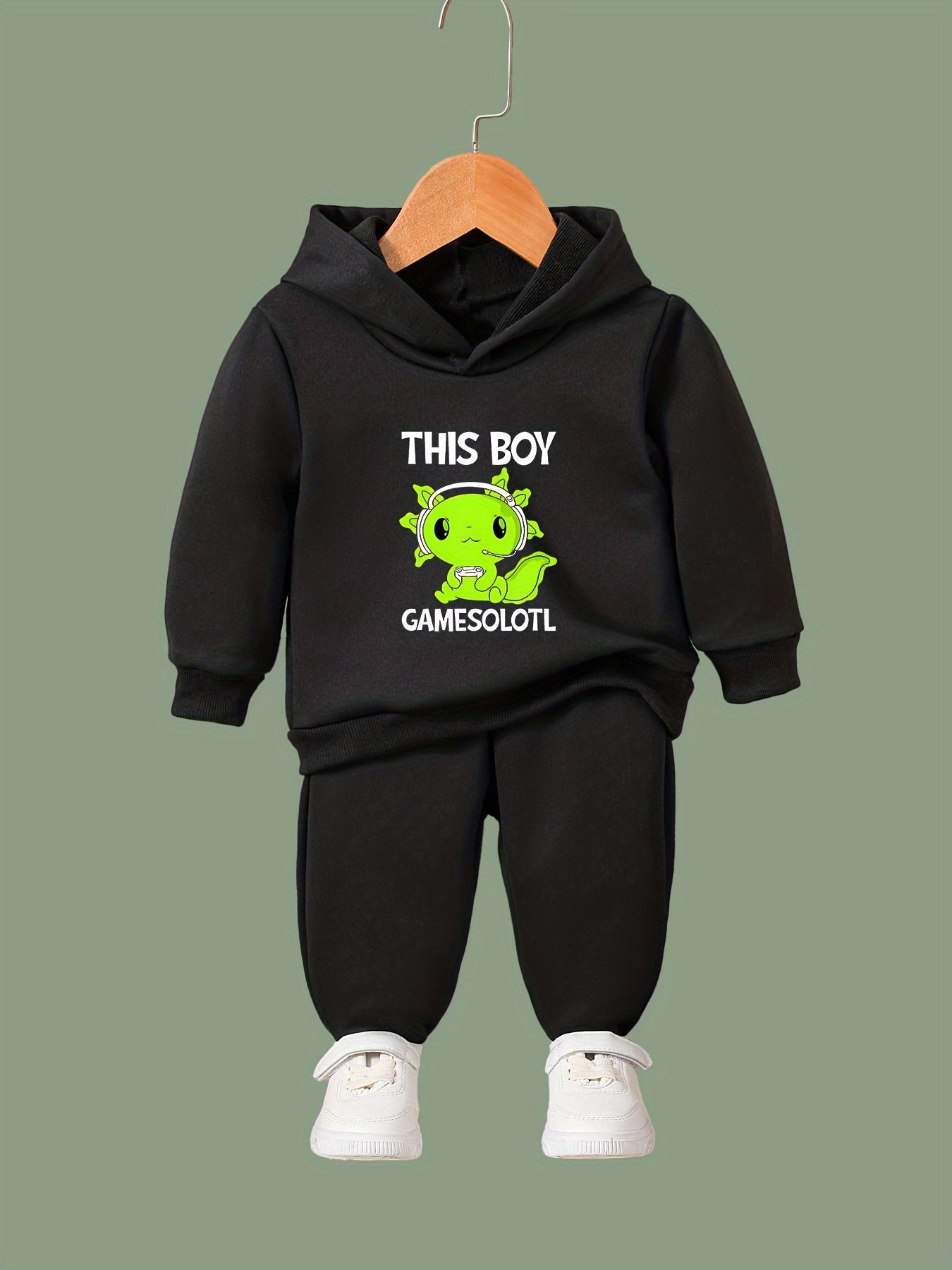 Green Animal Pattern Long Sleeve Hooded Sweatshirt Girls Comfy Hoodies Pullover