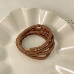 Long Leather Hair Elastics Ties Solid Stretchy Scrunchie Ponytail Holder
