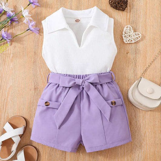 2pc Toddler Girls Sleeveless Vest Top & Shorts Set
